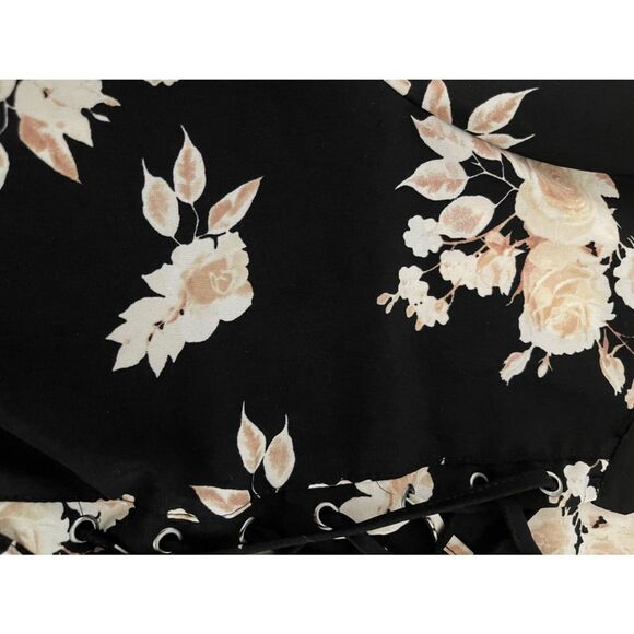 Rue 21 Lace Up Front Hi-Lo Hem Floral Dress Black with Beige Roses XS - Picture 3 of 6